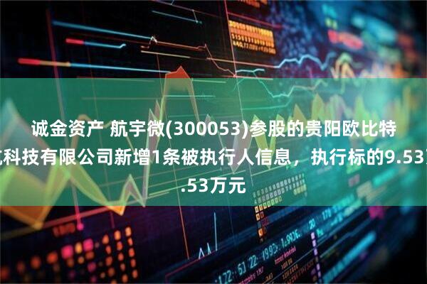 诚金资产 航宇微(300053)参股的贵阳欧比特宇航科技有限公司新增1条被执行人信息，执行标的9.53万元